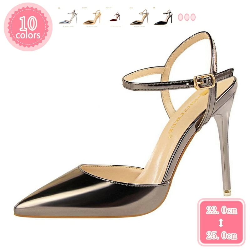 500円OFFクーポン ストラップ エナメル パンプス ハイヒール パンプス 痛くない 歩きやすい 黒 白 結婚式 パンプス 10.5cm ヒール ポインテッドトゥ ピンヒール おしゃれ 可愛い サイ