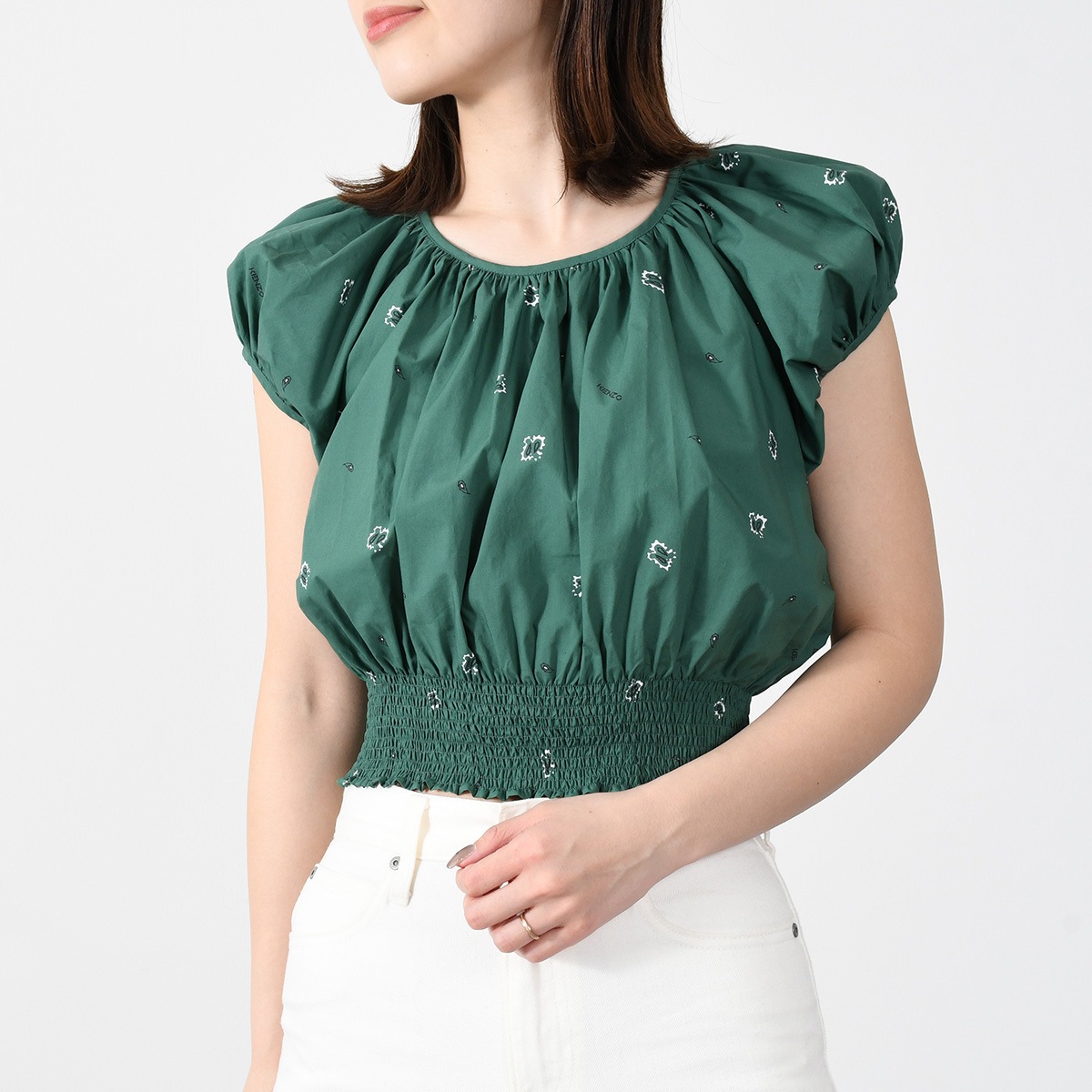 トップス ショート スモック BANDANA FC52TO0049I5 ブラウス レディース 半袖 春 夏 グリーン 緑 ボヘミアン 新作 人気 おすすめ ギフト AW50