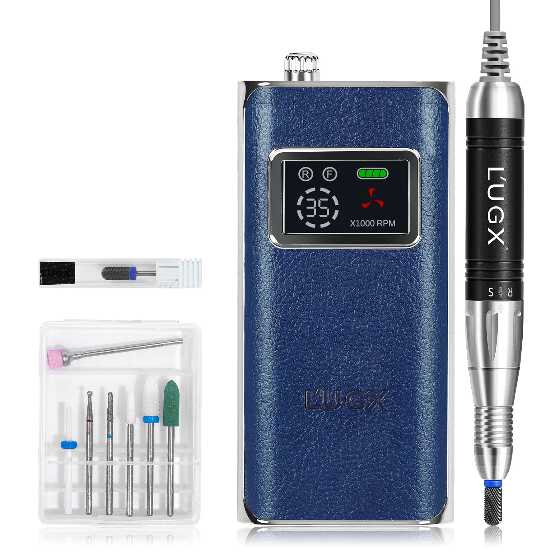 LUGX 電動ネイルマシン 35000RPM ネイルマシーン プロ ネイルドリル 研磨 爪磨き 自宅サロン用, ブルー