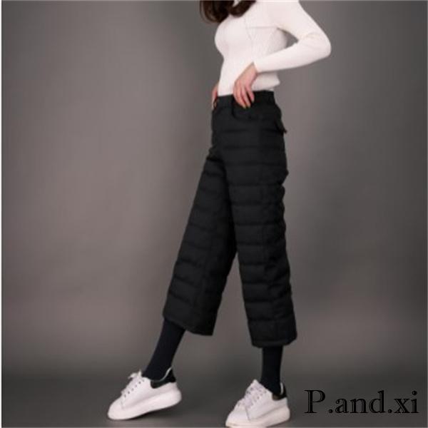 ワイドパンツ レディース 裏起毛 ダウンパンツ 秋冬 ガウチョパンツ ウエストゴム 暖かい い 防寒 ロング パンツ ボトムス