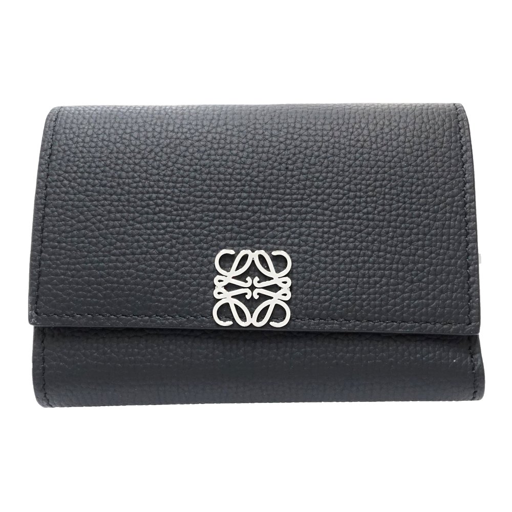 【中古】三つ折り財布 C821S33X12 アナグラム コンパクトウォレット レザー ブラック レディース /181613