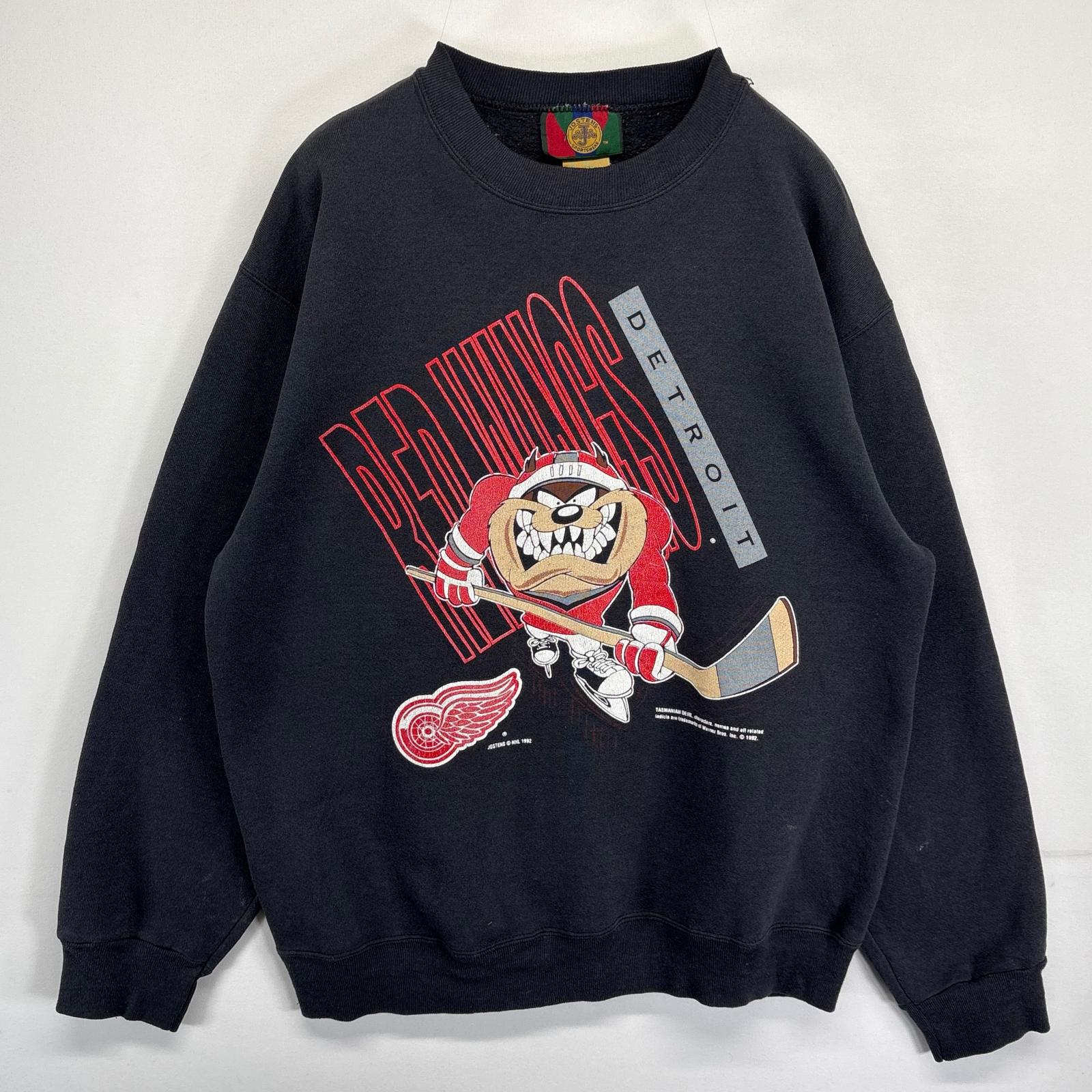 古着 90s/90年代 JOSTENS SPORTSWEAR USA製 スウェット NFL ダズマニアデビル プリント トレーナー RED WINGS L ブラック メンズ