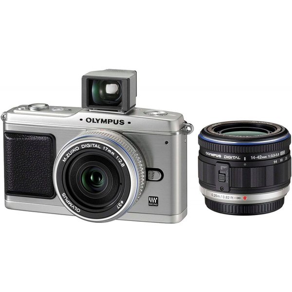 【中古】オリンパス OLYMPUS E-P1 ツインレンズキット シルバー SDカード付き