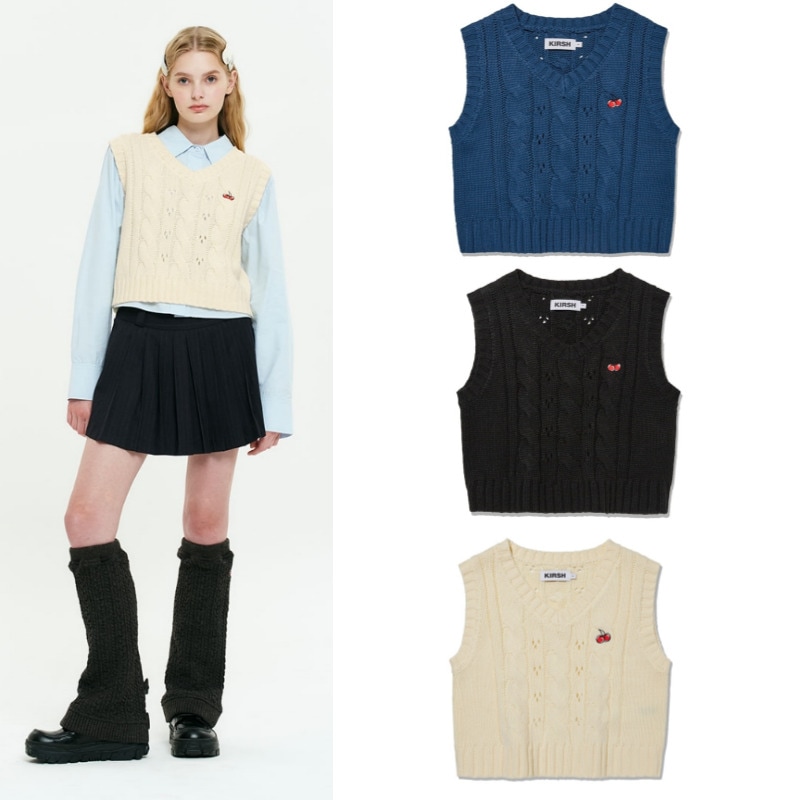 SMALL CHERRY CABLE CROP KNIT VEST