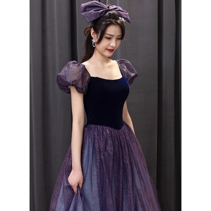 【高級宴会ドレス】新作 レディース パープルイブニングドレス司会 年次会 舞台用 リッチ感ロングドレスパーティー用 エレガント演出着 イブニングドレス