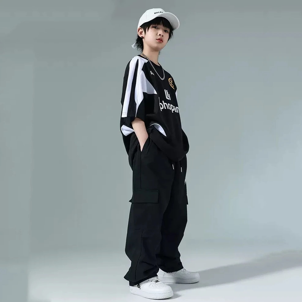 【1077人コレクション】子供2025街舞潮服男女童夏ヒップホップセット少年hiphop童装表演出服潮