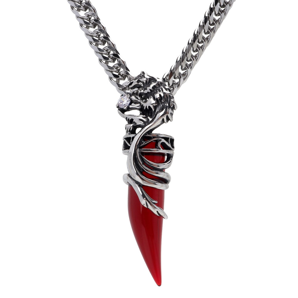 ウルフファング＆ダブル喜平ネックレス [n881-red-n348-6mm]