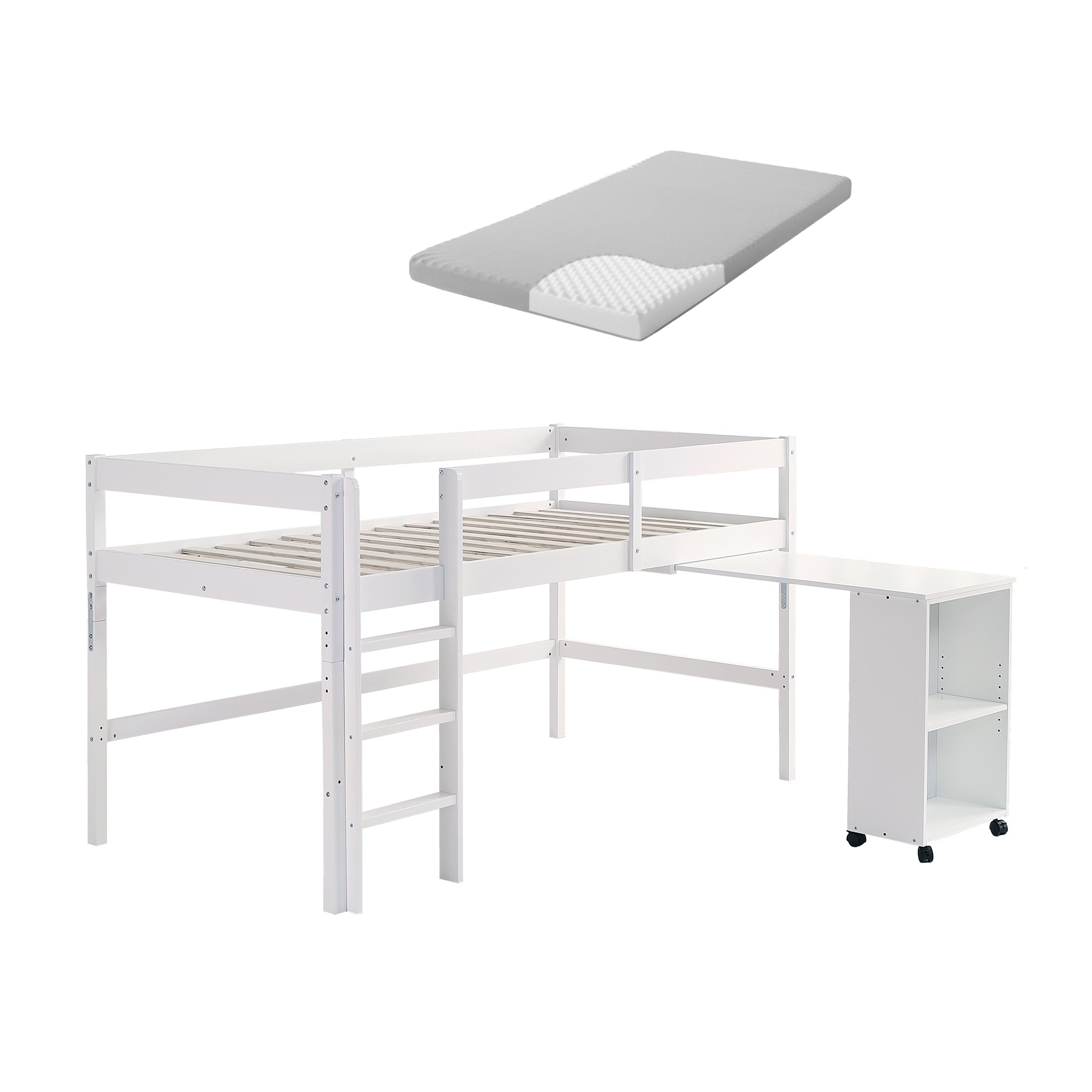 176【10cm厚さマットレス付き】システムベッド ロフトベッド 木製 シングル ベッド ロータイプ ベッド デスク 本棚 机付き 学習机 コンパクト 本棚付き 木製ベッド 天然木 収納 子供 大人