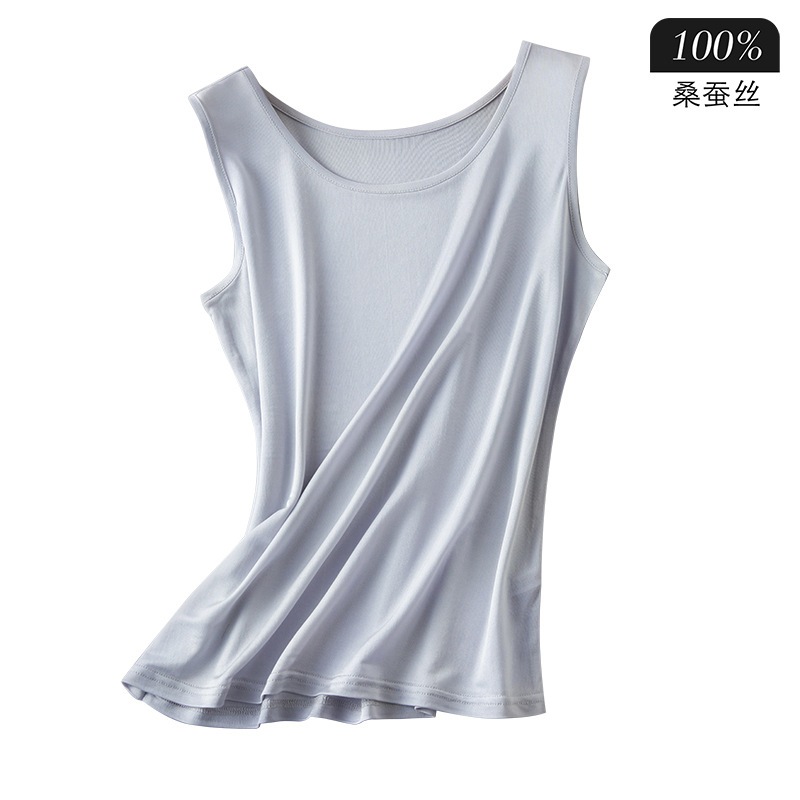高級シルク100% 無地 シンプル レディース ベスト マルベリーシルク ゆったり 軽い 通気性 ノースリーブ 大きいサイズ トップス