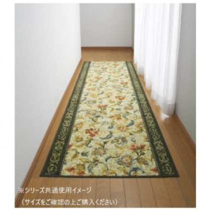 オリエンタル更紗 廊下敷きマット(抗菌防臭 吸水速乾) 日本製 65×440cm グリーン