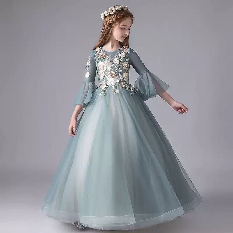 【2枚購入で 3oo円OFF】子供向けプリンセススカート長袖秋と春の誕生日のドレスガールホストドレスドレスピアノパフォーマンスドレスふくらんでいるスカート