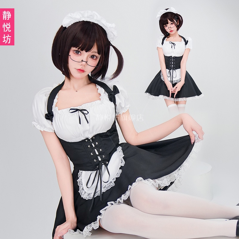 黒と白の秘書メイド服日本のレースの柔らかいかわいい純粋な欲望メイドセクシーなロールプレイ制服誘惑コス服