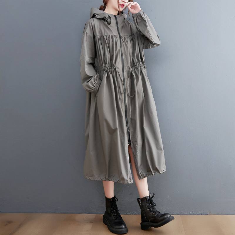 アウター コート 上着 ウィンドブレーカー ロングコート ミモレ ミモレ丈 ロング ロング丈 袖あり 長袖 ドロップショルダー ハイネック ワイド Aライン ウエストマーク フード付き