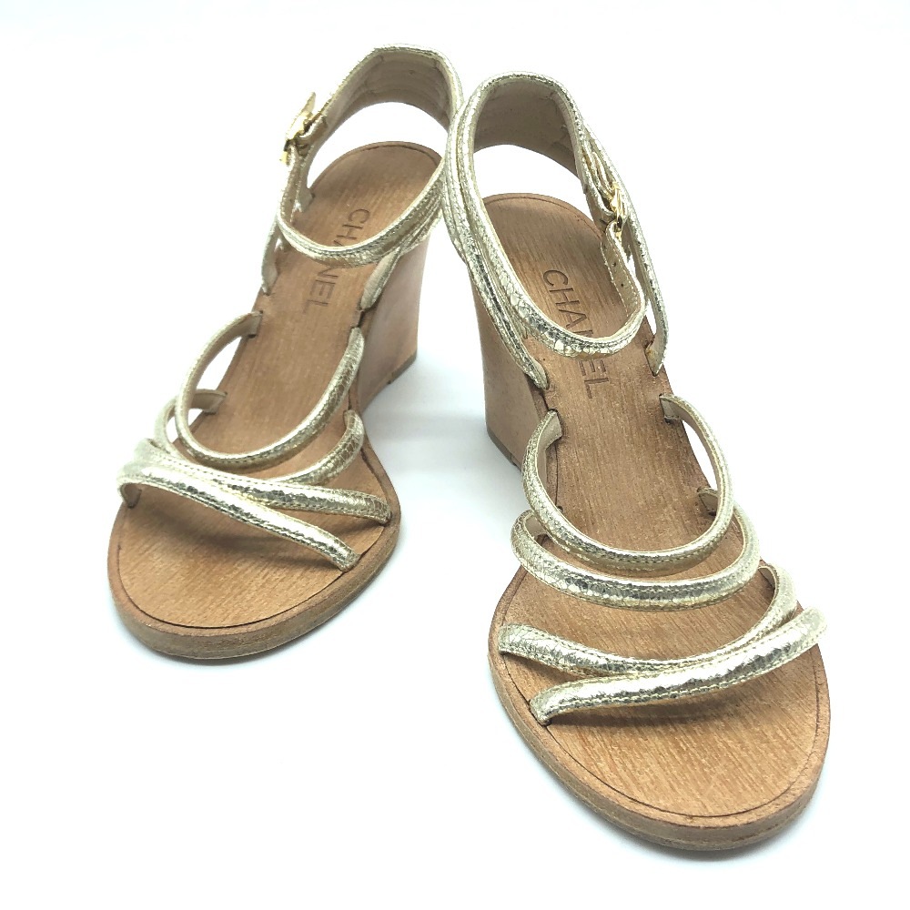 サンダル ウッドソール CC ココマーク レザー シャンパンゴールド