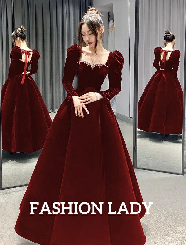 レディースドレス ドレス イブニングドレス 結婚式 2色 ロング ロングスリーブ/半袖 ロング/ミモレ丈 礼服 司会 小柄 着痩せ フランス風 宴会 結婚式 ウェディングドレス 舞台演出 着痩