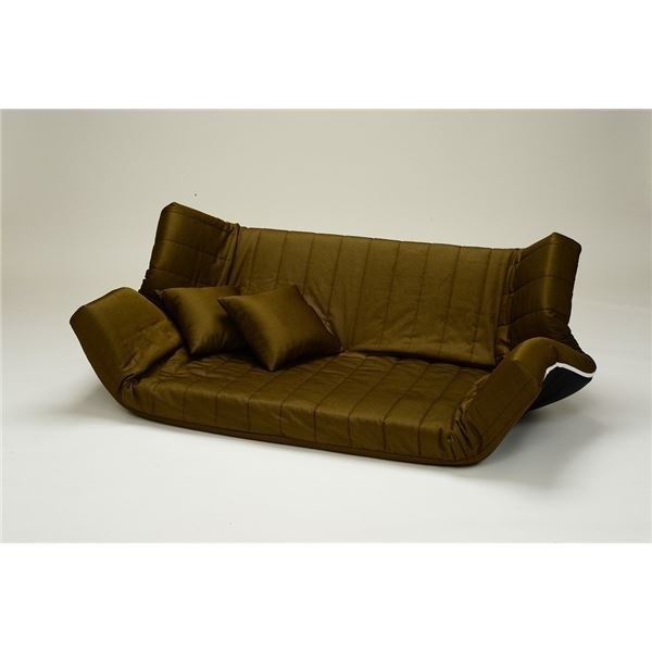 低反発 リクライニングソファー/ローソファー 2人掛け デニム生地 カーキ 肘付き 同色クッション2個付き 日本製