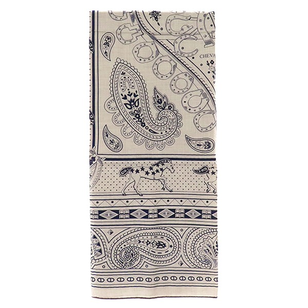 エルメス ストール カレ140 カレジェアン カシミヤ シルク ナチュラル×マリン×ブラウン 新品 シュヴァル ドゥ クール バンダナ 【箱】【中古】