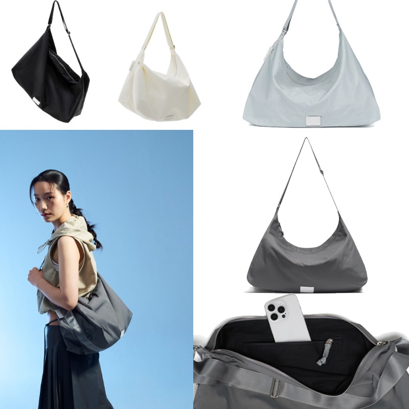 FABRIC HOBO BAG - FOG BLUE / BLACK / WHITE / GREY