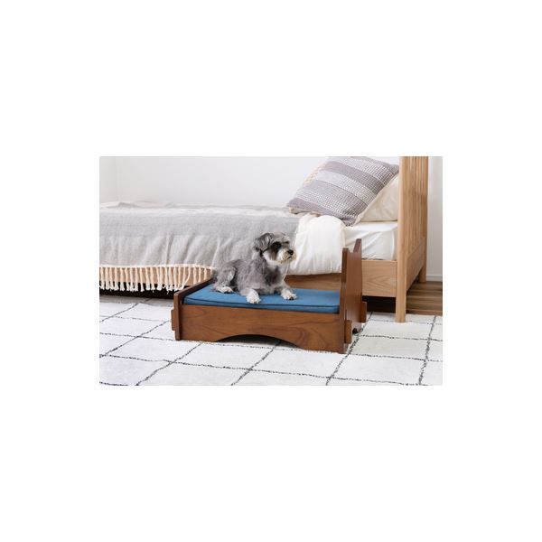 ペットベッド 約幅40cm ブラウン 猫モチーフ 天然木 ミンディ カバーリング デニム生地 マットレス ペット用品 組立品