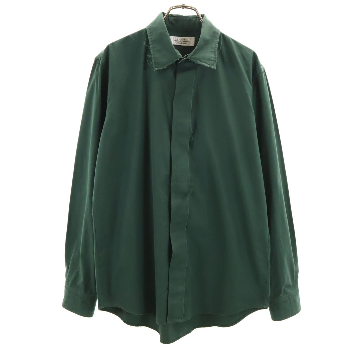 UNUSED アンユーズド 日本製 長袖 カットオフ加工 コットンシャツ 3 グリーン メンズ 古着