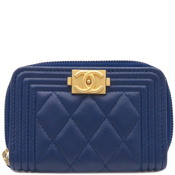 シャネル CHANEL コインケース ボーイシャネル コインパース ラムスキン ブルー ヴィンテージ金具 青 ココマーク マトラッセ A80602 24****** 【箱】【中古】