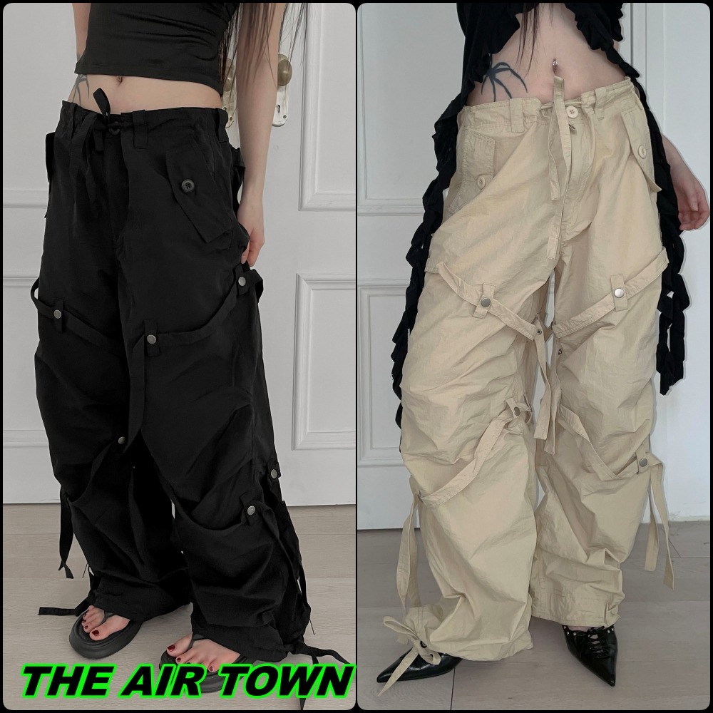 【THEAIRTOWN】Fk over strap nylon pants