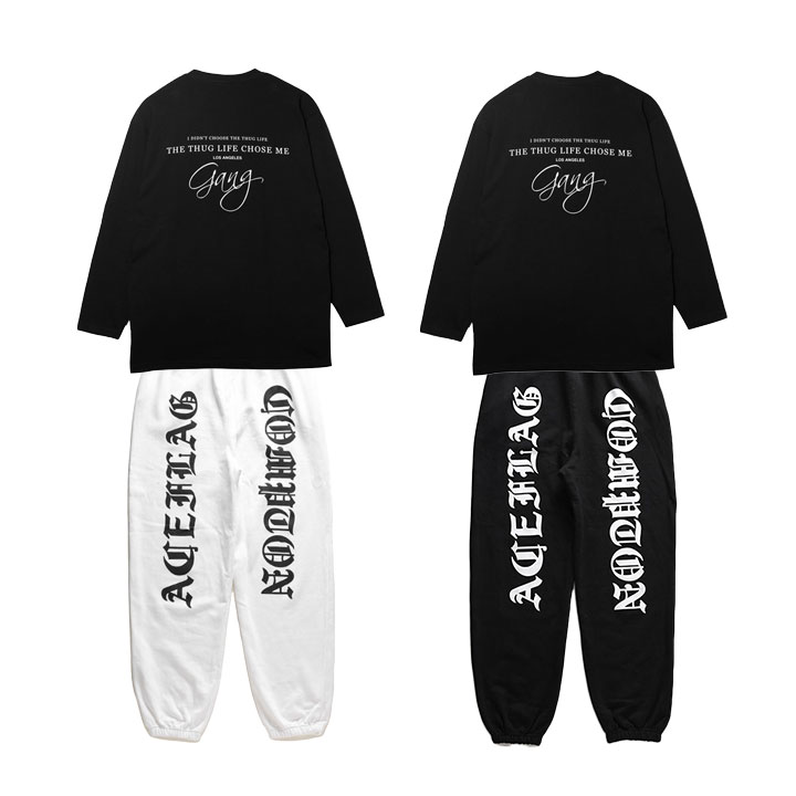 ACE FLAG 上下セット 長袖 ブランド メンズ 春秋冬用 全2色 大きいサイズ エースフラッグ セットアップ ロンT スウェットパンツ Compton コンプトン