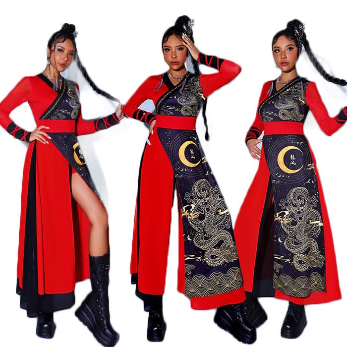 【2025限定SALE】ダンス衣装 大人 セットアップ レディース ヒップホップ ダンス 衣装 DS演出服 中華風 龍柄 社交ダンス 上下セット ジャズ衣装 へそ出し 大人 ヒップホップ チアガール