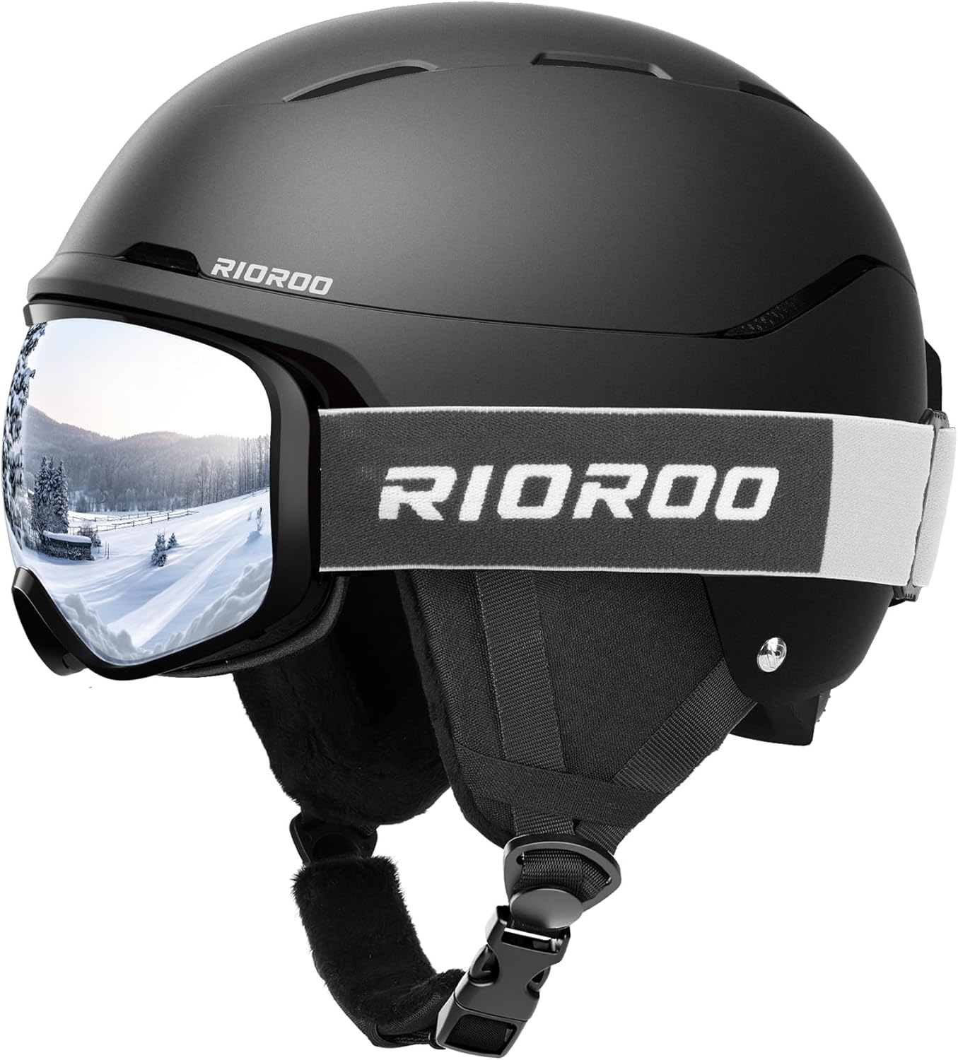 RIOROO スキーヘルメットセット ゴーグル付き メガネ対応 スノーボード ヘルメット スノボ 帽子 高密度EPS ダイヤル式サイズ調整 イヤーパッド付き ダブルレンズ 曇り止め/防風 UVカット