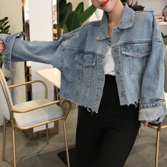 デニムジャケット レディース アウター ジャケット 長袖ジャケット ショートジャケット Gジャン カジュアル お出かけ おしゃれ 襟あり ポロ襟 ボタン 切りっぱなしデザイン バックロゴ 英字ロゴ