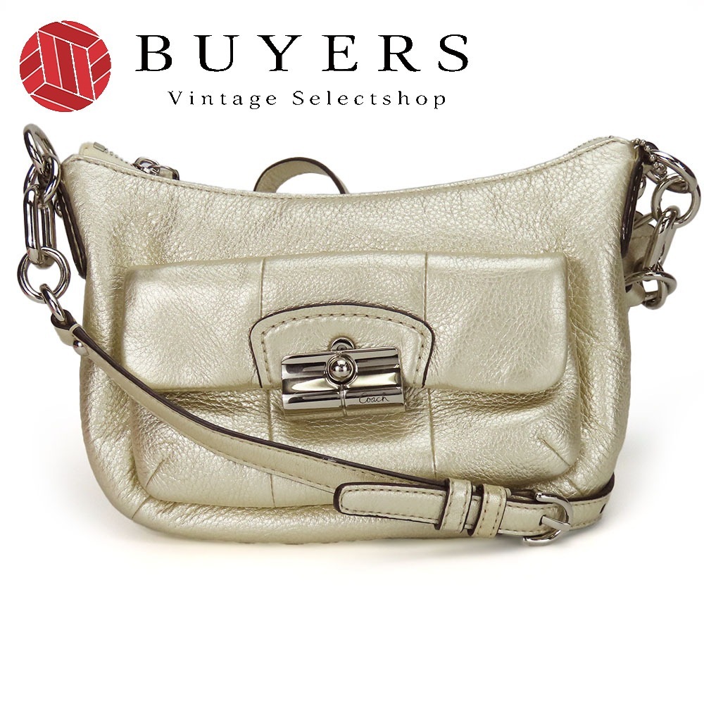 中古 ショルダーバッグ 14771 クリスティン レザー シャンパンゴールド シルバー金具 ミニ ポシェット レディース 女性