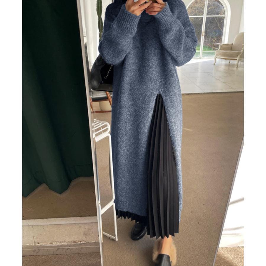 ニットワンピース 秋冬 ディープスリット