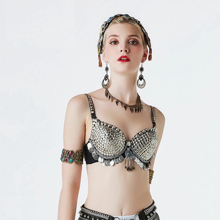 トライバルアンティーク風コインブラ ブラック トライバル衣装 ベリーダンス衣装 コスチューム レッスンウェア レッスンウエア レッスン着 ダンス ドレス ステージ衣装 発表会 トップス アンティークコ