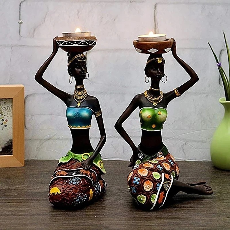 【最安値挑戦 送料無料】キャンドルホルダー-アフリカの女性 8.5インチの装飾 テーブル ダイニングルーム キャンドルホルダー 模造樹脂 ヴィンテージ