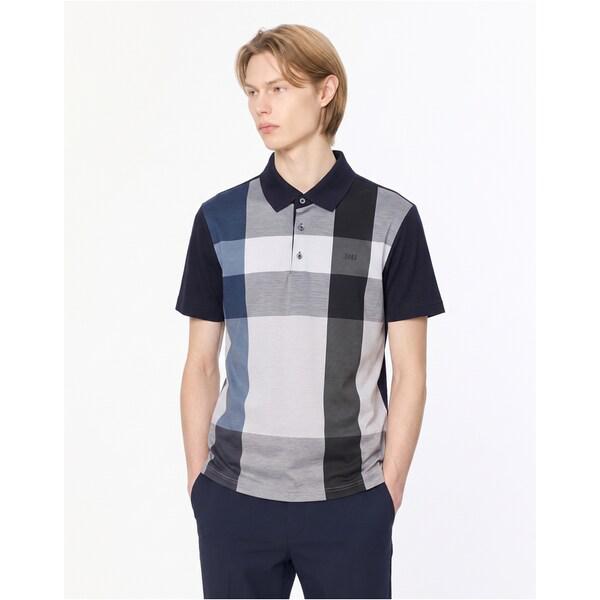 [25SS] [定番商品] ネイビー ビッグチェック 綿混紡 半袖カラーTシャツ WMTS5BU01N2