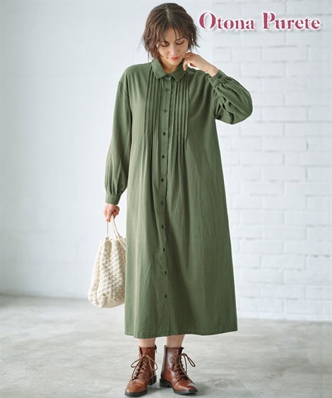 ロング・マキシ丈/半袖 綿１００％ピンタックデザインワンピース Otona Purete