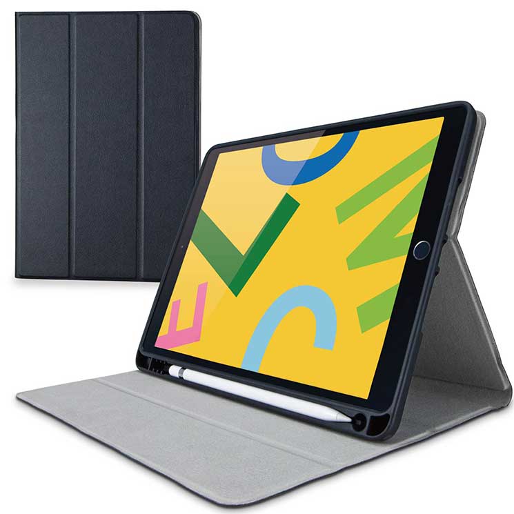 iPad ケース 第9世代 第7世代 第8世代 10.2 対応 フラップ TPU ApplePencil 収納 スリープ ペンスタンド ブラック TB-A19RSABK