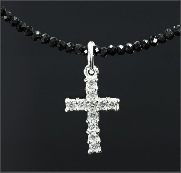 クロス ブラック ダイヤモンド ネックレス ユニセックス 刻印有 キラキラ (18k WG