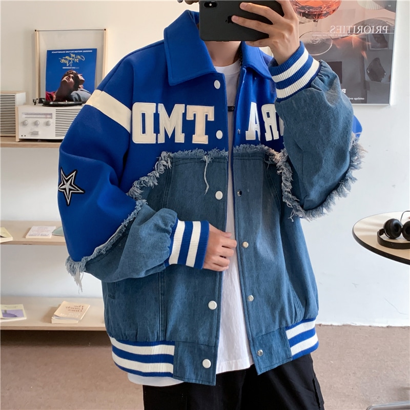 異素材MIXジャケット スタジャン ブルゾン デニムジャケット ジャンパー アウター ジャケット レディース カジュアル メンズ ユニセックス アメカジコーデ 可愛い オルチャン カジュアルストリート