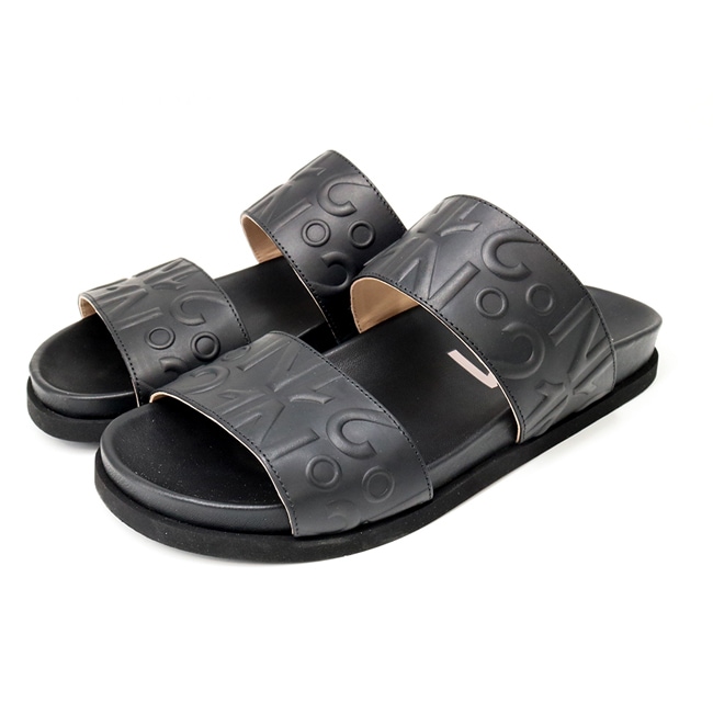 23ESP04110 N001 BLACK ロゴフラットサンダル シャワーサンダル スライドサンダル レディース No21/N21