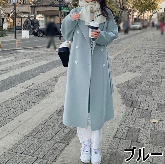 ストラップ付ダブルロングコート ロングコート ストラップ付き ベルト付き トレンチコート 黒 結婚式 二次会 謝恩会 韓国 レディース オルチャン 春コート ダブルボタン 秋服