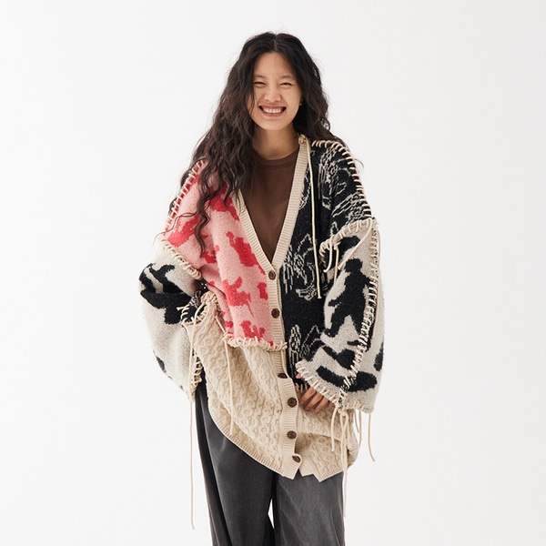 22AW ポートレートスプライスセーター ポートレートカラーブロックスプライシングセーター