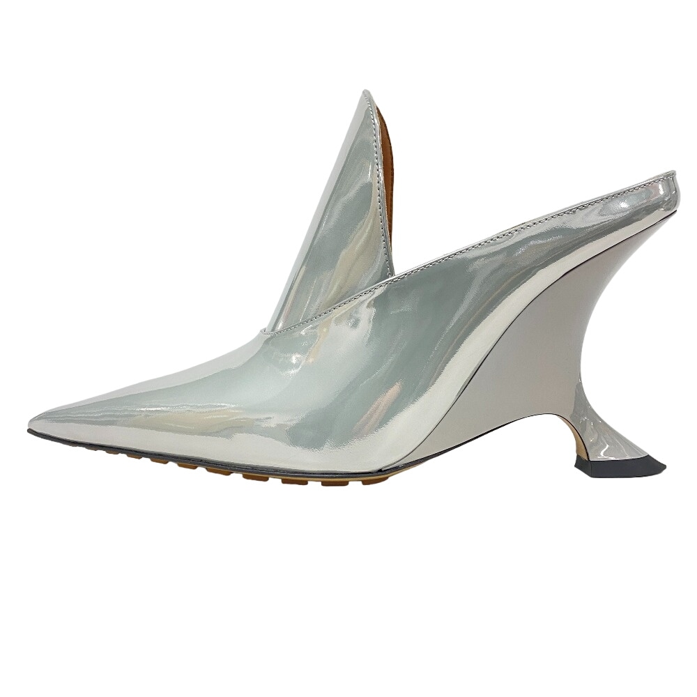 Rocket ウェッジヒール ラミネートレザー パテントレザー ミュール シルバー レディース ブランド