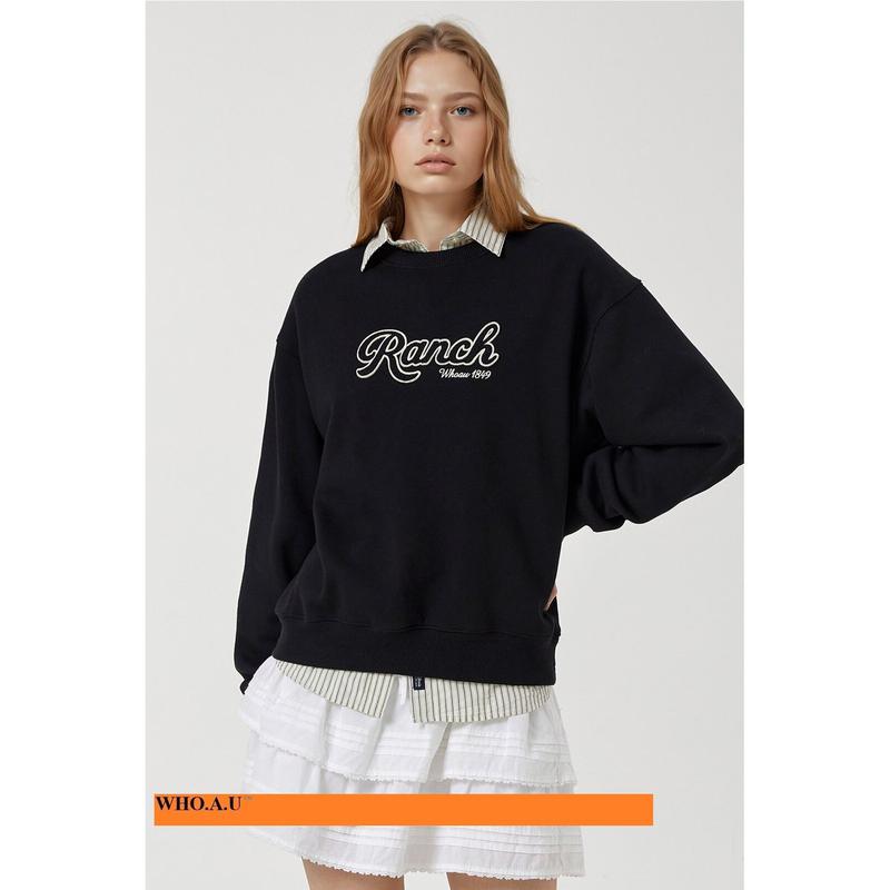 W.A.Uランチロゴスウェットシャツ(起毛)-BLACK-WHMWF4T21F