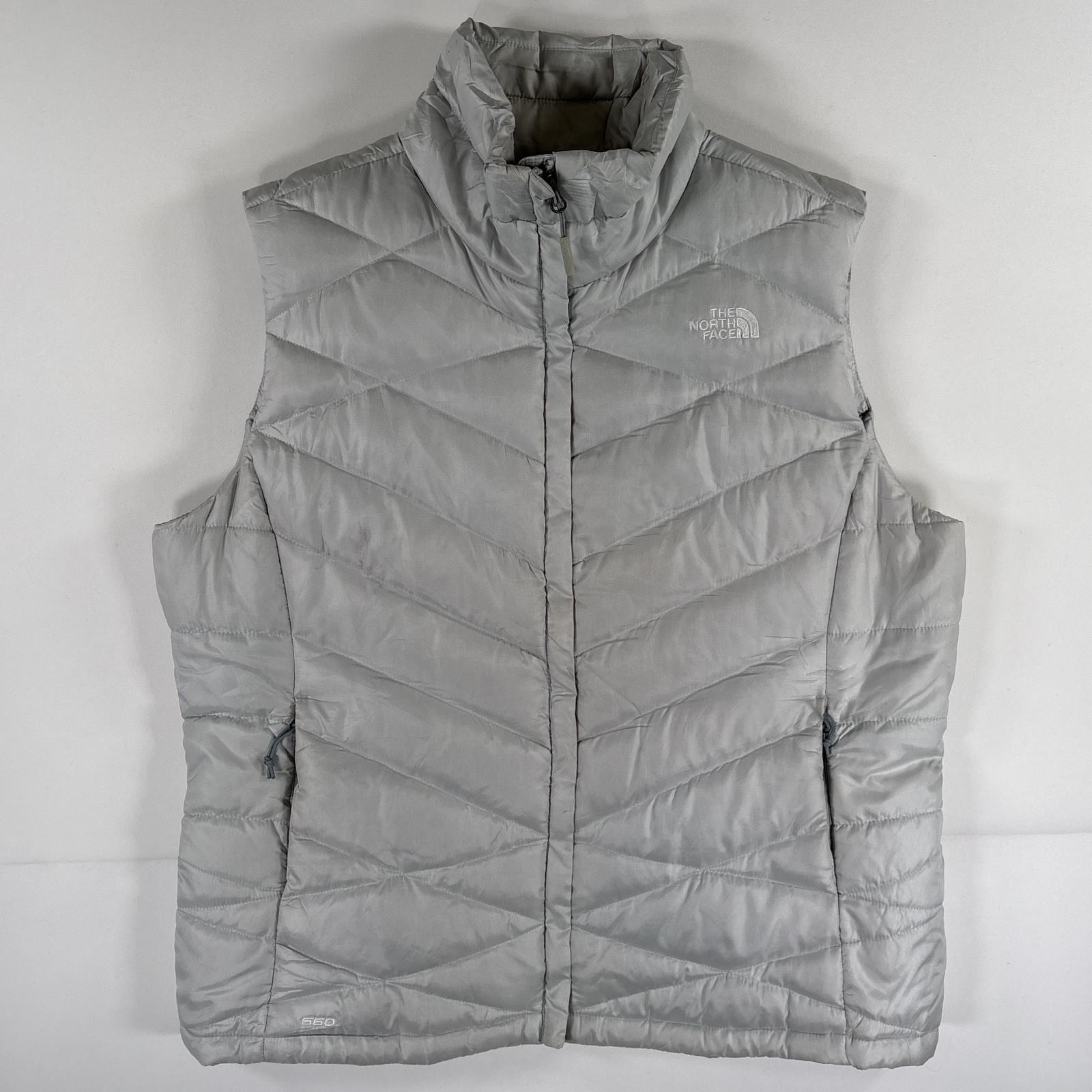 古着 ダウンベスト キルティング フルジップ ワンポイント 550fill XL グレー系 レディース