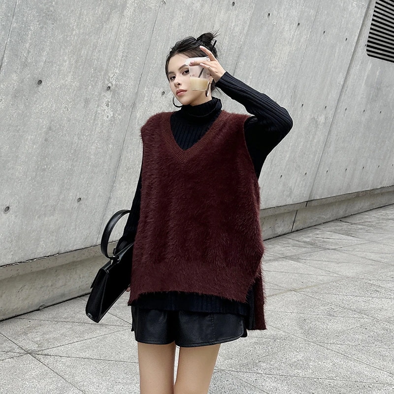 【J.Fashion】 ニット今週の割引は 25% オフですバスト ファーベスト Vネック レディース ベスト 関連商品購入可能 メガ割