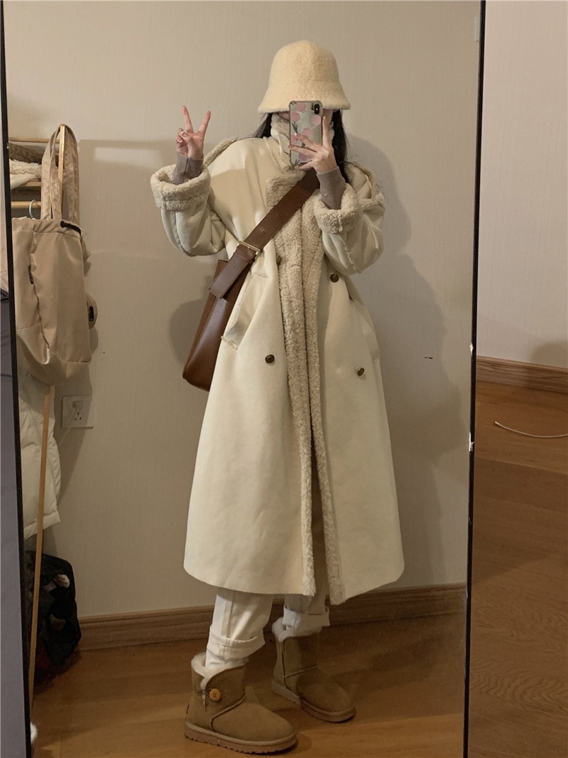 韓国デザイン秋冬新作おしゃれミディアムムートンコート