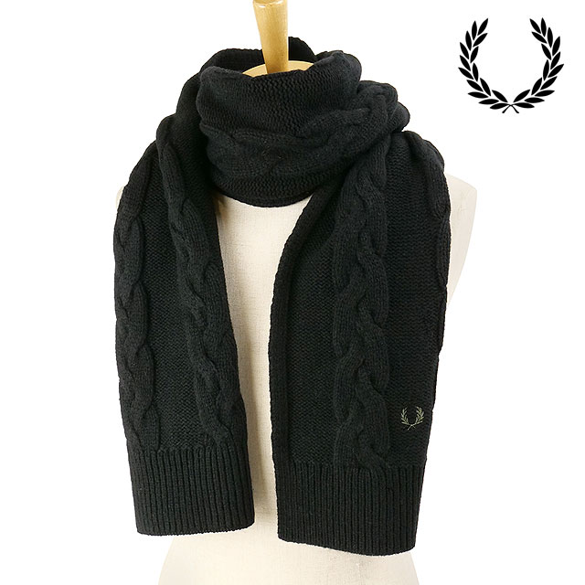 ラムズウール ケーブルスカーフ [C8145-102] LAMBSWOOL CABLE SCARF メンズ・レディース ニットマフラー ラムウール 小物 アクセサリー BLACK
