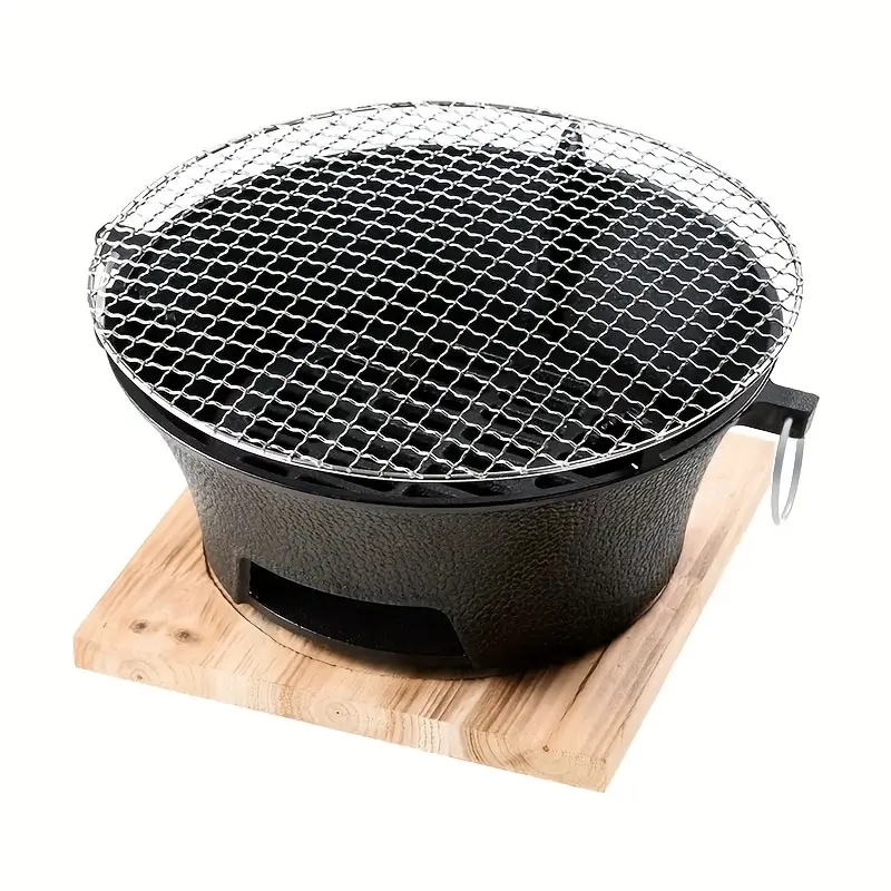 1セット携帯用一体型鋳鉄炭グリル - 変形や変色なしアウトドアグリルやティーパーティーに耐久性のある塗装処理された炭グリル