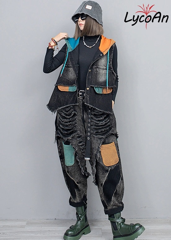 【LycoAn】ビブラントデュオデニムベスト /ツートンカラー/ジーンズ/コントラスト　【KBT】